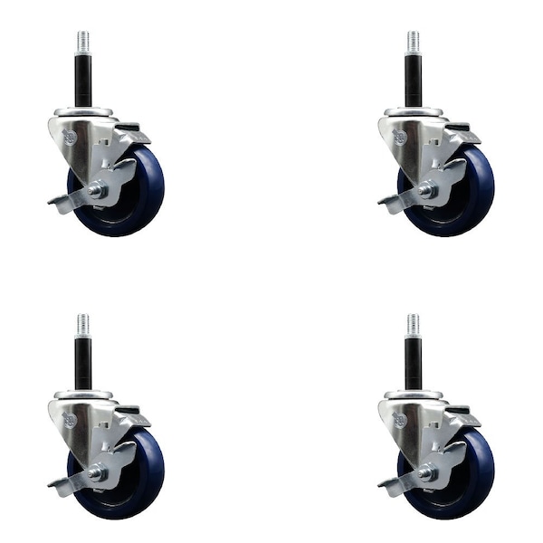 3.5'' Solid Poly Swivel 3/4'' Expanding Stem Caster Set with Brake, 4PK